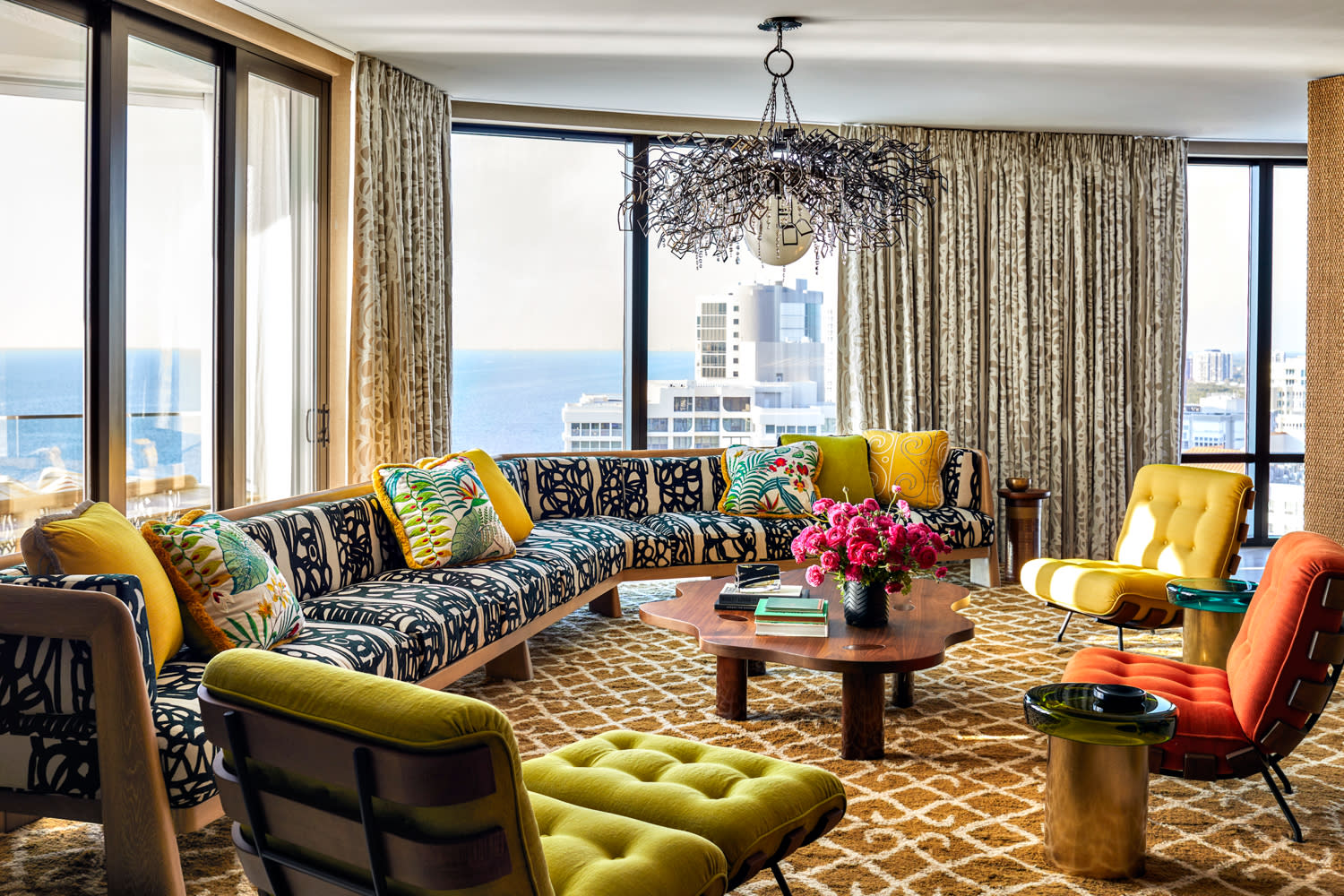 colorful living room with various textures and patterns